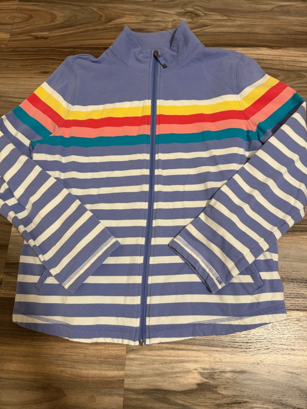 Talbots Women’s LP Zip Front L/S Active Jacket Periwinkle White Multi Stripe